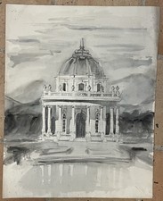 DESSIN AQUARELLE ARCHITECTURE COUPOLE ATTRI PAUL DUPAS 39 X 48 Cm XIXé DÉBUT XXé