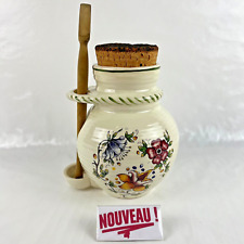 ➜POT À CORNICHONS/OLIVES en céramique ancien/vintage avec pince en bois France