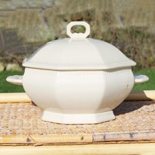 Antique small vegetable / octagonal soup bowl Sarreguemines pearl ivory color