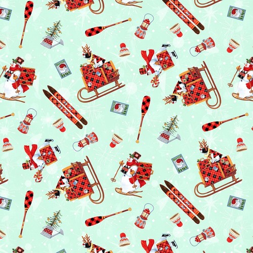 Snow dog express cotton fabric - cotton,