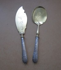 Antique Beautiful Minerva Silver Filled Ice Serving Cutlery and Gold Metal.