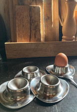 Coquetiers x 4 en inox style Alessi, triangulaire, space âge, 1970