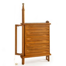 Rare French Waxed Oak Swinging Bar Serving Cabinet by Guillerme et Chambron