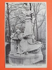 Old postcard Paris Parc Monceau created in 1852 MONUMENT sculpture by Guy de Maupassant
