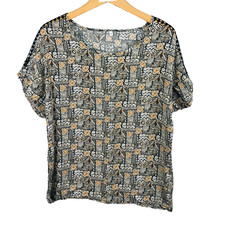 haut femme taille 38 top marron noir 100% viscose dentelle épaules ladies blouse