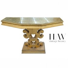 Rare Vintage Hollywood Regency Gilt Console Table Verre Églomisé Glass Top Gold