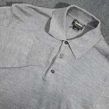 Neiman Marcus 100% Merino Wool Sweater Mens Medium Gray Collared Polo Style