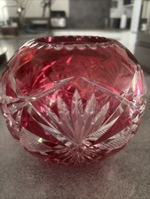 SAINT LOUIS RED LINED CRYSTAL BALL VASE NUMBER 12 - HAND CUT -