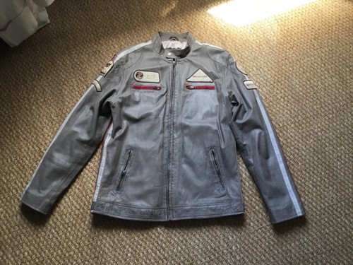 Blouson moto cuir gris - moto, de