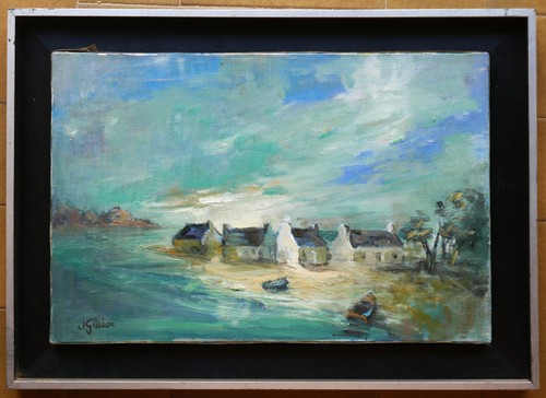Tableau signé glaise hameau - signé,