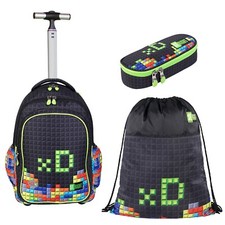 St. Right Tetris Pixel Set Chariot Sac à Dos Sac Sport Trousse École Élémentaire