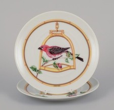 Hermès France. Two porcelain plates with birds from "L'Étrier Perchoir" series