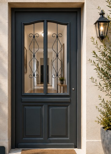 Porte entrée bois vitrée - bois,