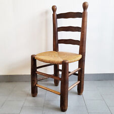 VINTAGE 1940 CHARLES DUDOUYT OAK & STRAW CHAIR 4S0 1940S 40s