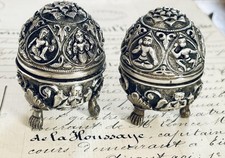 Pair Salerons or Perfume Burners Ovoids Decor Rejected Thai Deities Metal