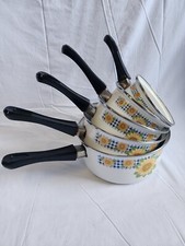 Série de 5 Casseroles émail France Décor Fleurs Vintage tournesol vintage