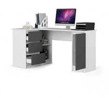 Bureau d'angle B-20 avec 3 tiroirs, 2 étagères et une étagère avec porte L/R