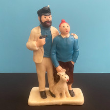 VINTAGE LARGE CANDLE FIGURE - TINTIN SNOWY CAPTAIN HADDOCK - HERGE 26.5CM