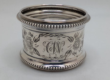 Antique English Sterling Silver Napkin Ring "CW" initials engraving, dated 1913