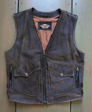 Harley Davidson Men's BILLINGS Distressed Brown Leather Motorcycle Vest | MEDIUM