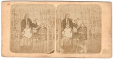 Family Group Scene Under a Garden Greenhouse Photo Stereo circa 1860