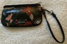 7”x4” Sacroots Black Bird Print Zip Top Wallet Wristlet