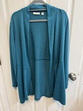 Susan Graver XL Open Peplum Waist Knit Cardigan Teal Green Long Sleeve A260246