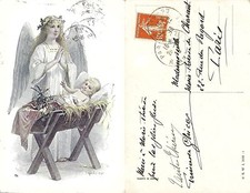 CPA (Signed) Woman Angel, Baby in a Cradle - 1913