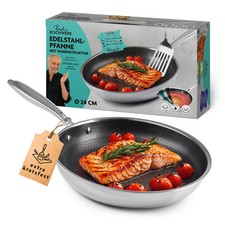 Poêle à Frire Inox Poêle 24cm Antiadhésif Rayures Structure Alvéolée Tous Feux