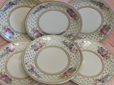 Manufacture Royale Limoges 6 Antique Porcelain Flat Plates Floral Decor