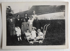 Family child stroller headband twins - old photo snapshot c. 1930