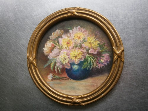 Peinture huile miniature ronde - huile,