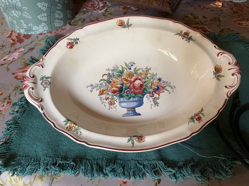 Plat service ovale fleurs - service,
