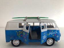 1963 VW T1 BUS Peace & Love CAMPER BLUE/WHITE - 1:43 WELLLY 49764 BB
