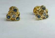 Boucles d'oreilles Or 18 carats Diamants 0.16ct Saphir 0.30ct Système Alpa 3.96g