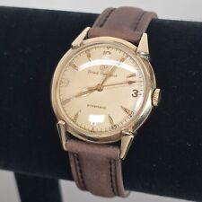 VTG Girard-Perregaux Gyromatic 10k Gold Filled Watch w/ Brown Leather Strap Runs