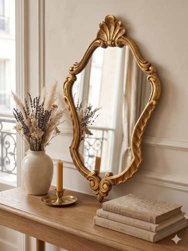 Miroir rocaille doré - en, bois