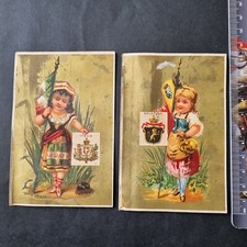 2 Antique Gold Chromos Flag Belgium Italy 19th Century Gilded Scrap