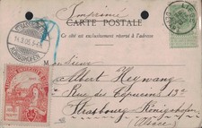 BELGIQUE - LIEGE - CARTE AVEC VIGNETTE EXPO UNIVERSELLE DE LIEGE 1905 POUR STRAS