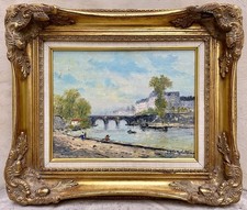 FLAUBERT Paul painting view of Paris quays of Seine bridge impressionist painting