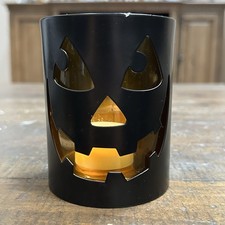 IKEA Jack-O’-Lantern Votive Candle Holder – Black Metal & Amber Glass | Decor