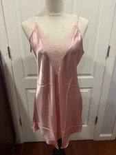 Women Lingerie Satin Nightgown Slip VNeck Pink Thin & Soft Sz L 33"Lx18"W