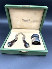 CHRISTOFLE FRANCE SILVER PLATE & EBONY 2 PC CHAMPAGNE CORK PULL & STOPPER
