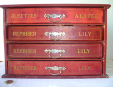 ANCIENNE BOITE DE COUTURE MERCERIE À 4 CASIERS C.T À LA FÉE