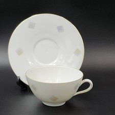 Seltmann Weiden West Germany "Liane" Porcelain Crosshatch Flat Teacup & Saucer
