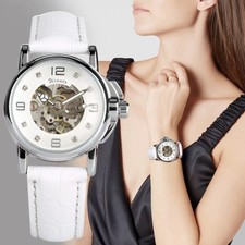 Montre Automatique Winner Femme Mécanique Bracelet Blanc Élégante Classique