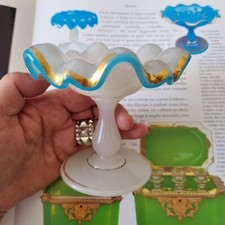 Saint Louis Opaline Coupe Baguier Bleu Blanc 1840-1850 Cristal Opalin 19thC