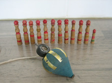 Antique Set of 12 Mini Bowls & 1 Wooden Spinning Top