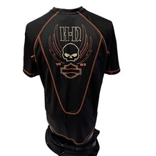 HARLEY DAVIDSON HD PERFORMANCE Motorcycle Black Orange SKULL Front Back Shirt L