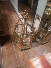 Regency Style Brass Glass Pendant Hall Ceiling Lamp Light Lantern